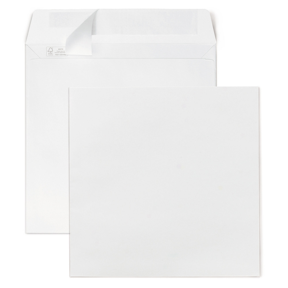 Enveloppe blanche 205 x 205 mm 120g sans fentre - autocollante bande protectrice - Lot de 250
