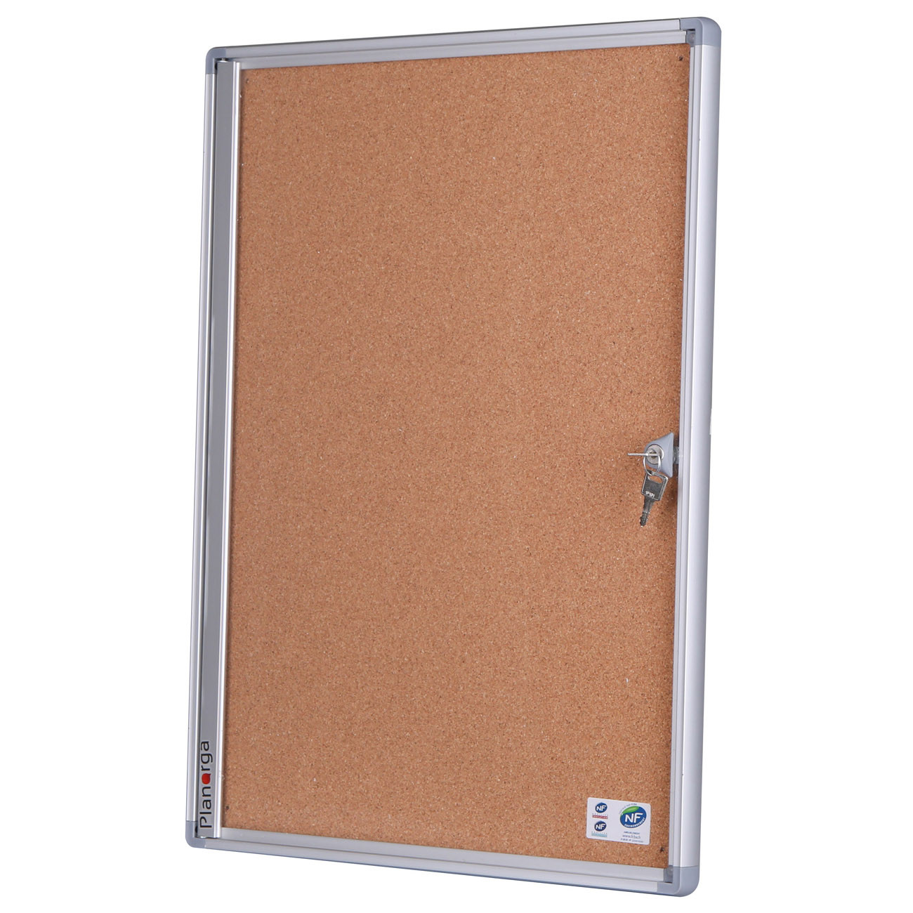 Planorga Vitrine d'affichage intérieur Eco Verticale avec serrure à clé 4 feuilles A4 - Porte battante - Fond liège