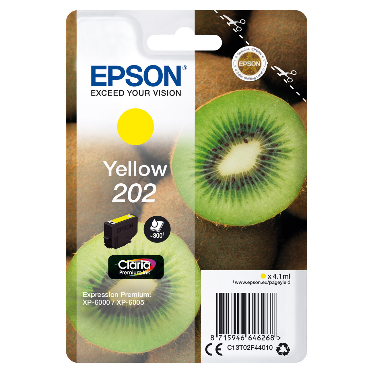 Epson 202 ''Kiwi'' Cartouche d'encre originale Claria Premium C13T02F44010 - Jaune