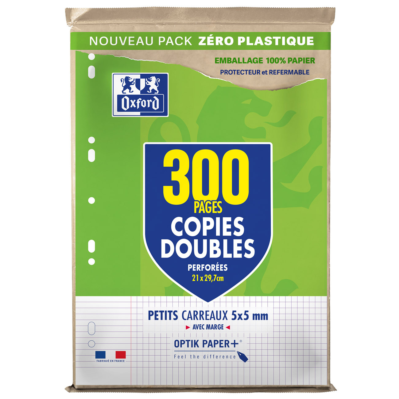 Oxford Copies Doubles Feuilles A4 perforées Petits carreaux 5x5 avec marge Etui de 300 feuilles