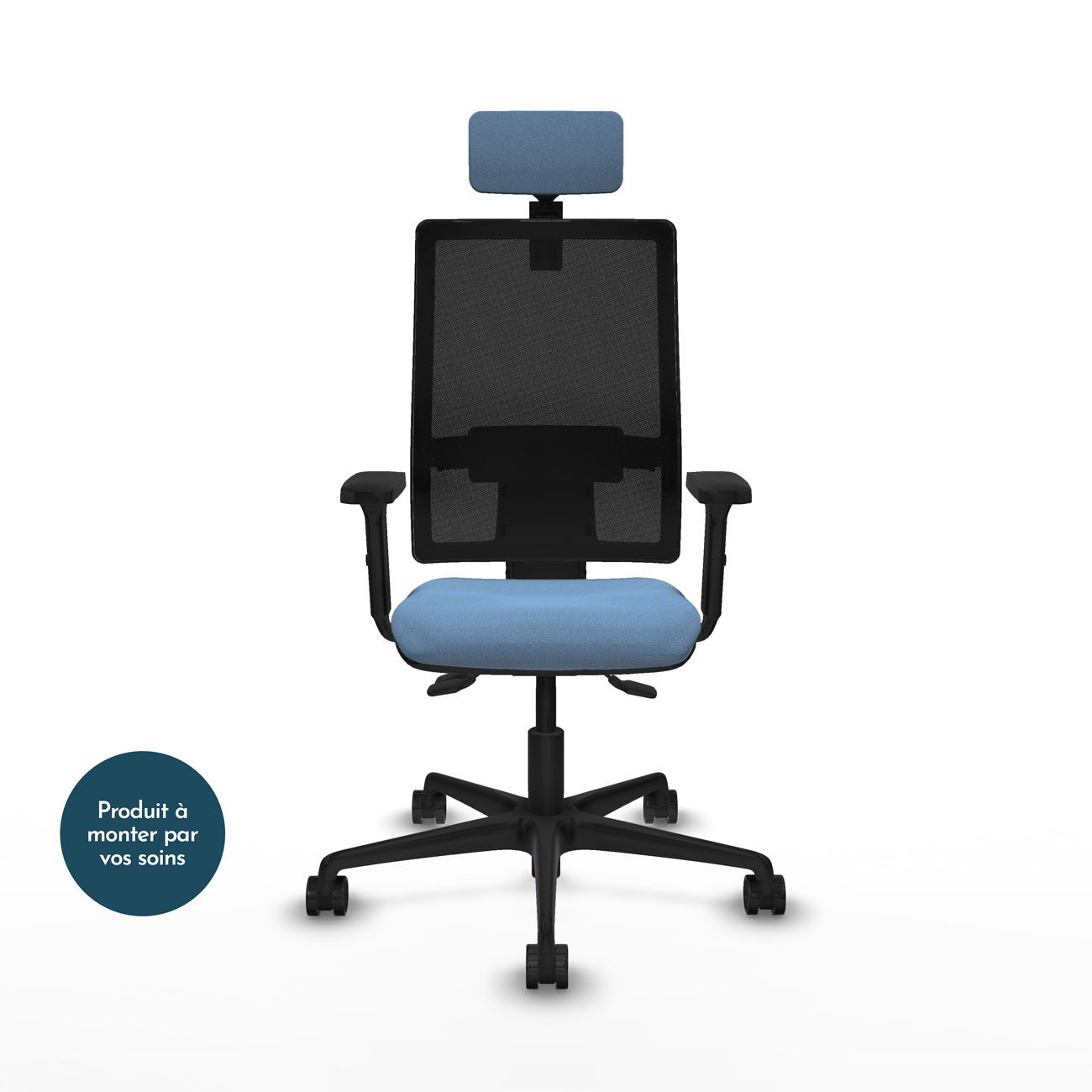 Piqueras y Crespo BORMATE Fauteuil ergonomique Dossier Maille - Accoudoir 2D - Assise et appui-Tête - Bleu ciel
