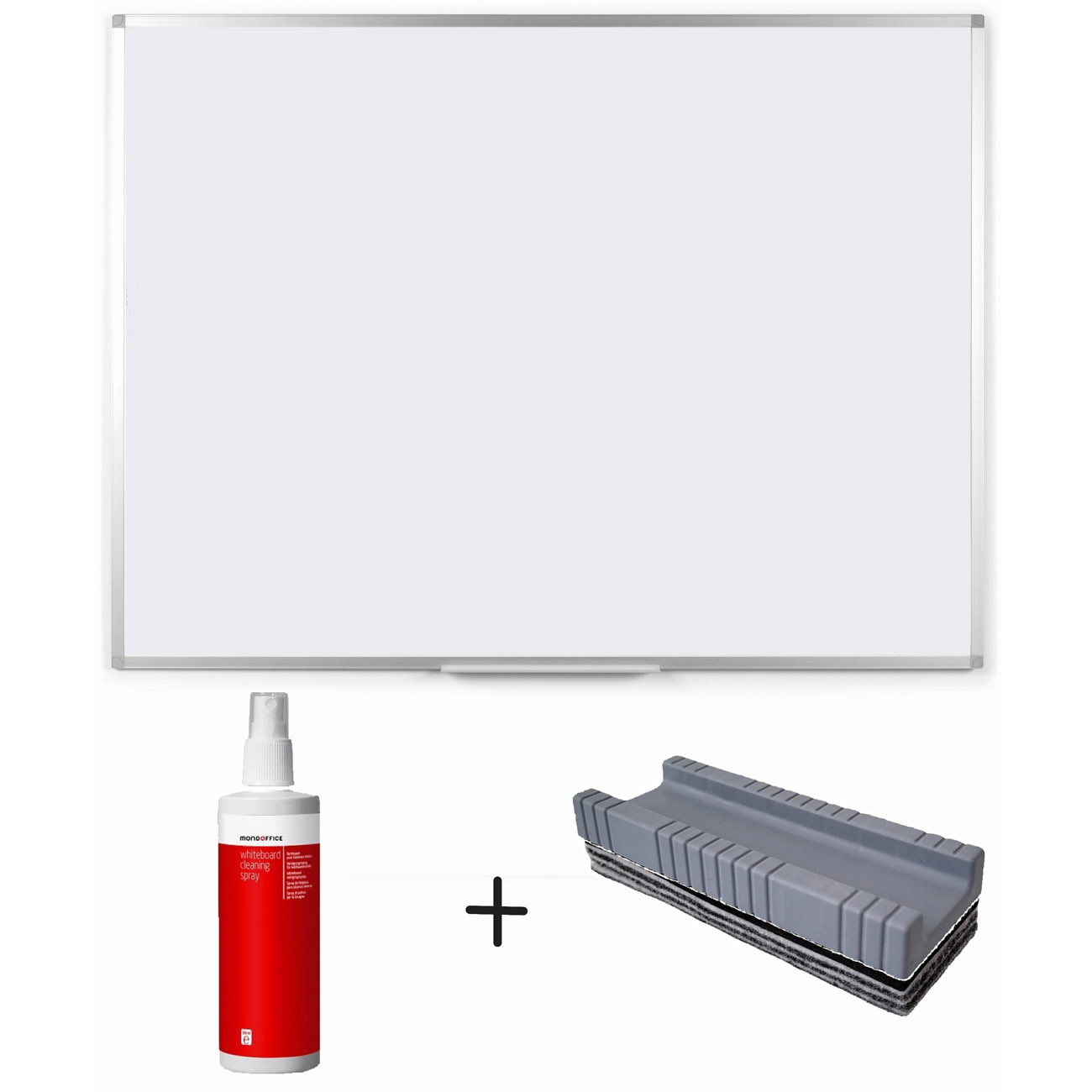 MONDOFFICE Pack Tableau blanc émaillé - L.120 x H.90 cm Magnétique - Spray nettoyant + Brosse Effaceur offerts