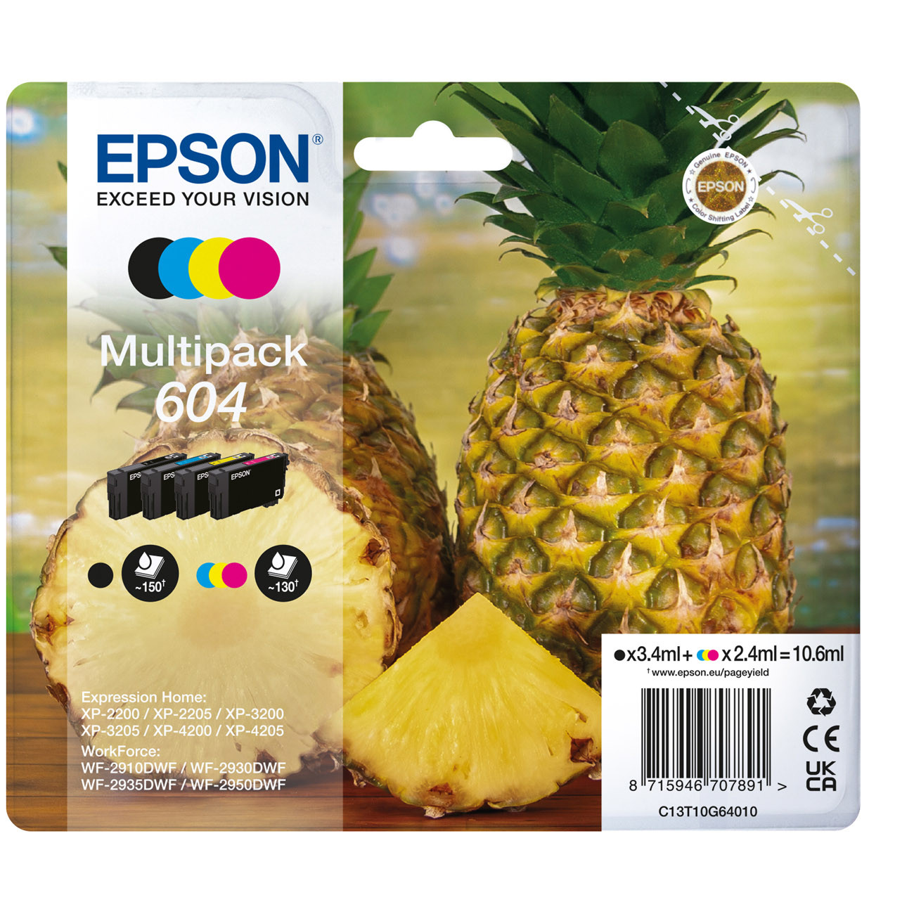Epson 604 ''Ananas'' Cartouche d'encre originale C13T10G64010 - Pack de 4 (Noir, Cyan, Magenta, Jaune)
