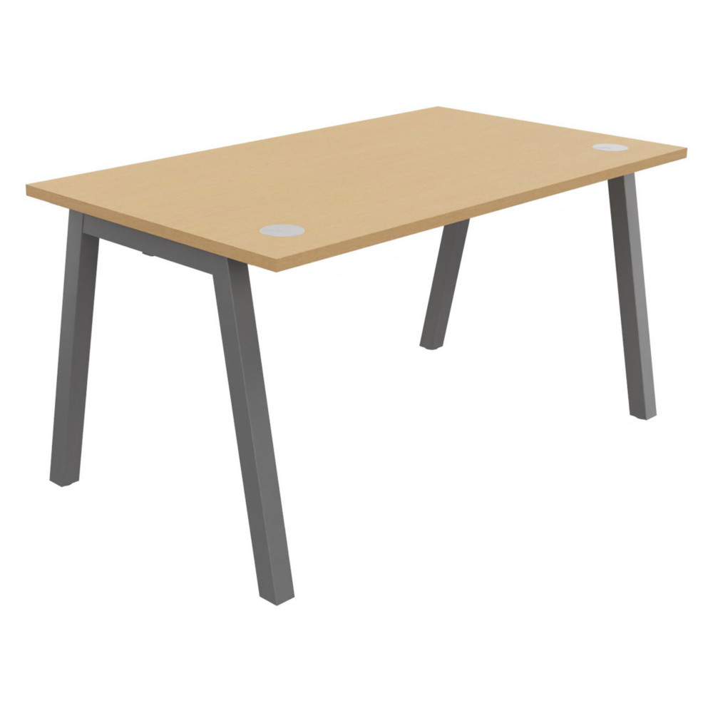 Bureau droit Burocolor A avec obturateurs - L.140 x P.80 cm - Plateau Htre - Pieds Aluminium