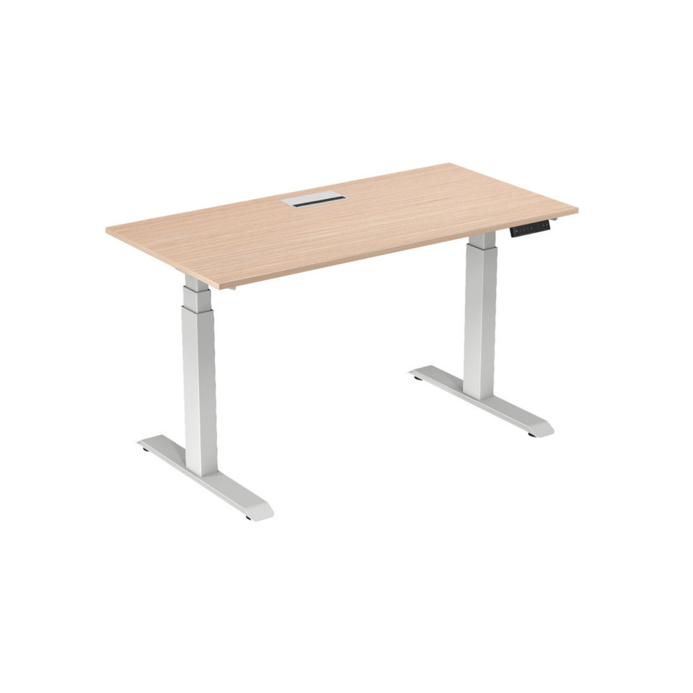 Bureau assis-debout Activ'o - Rglage lectrique en hauteur - L.160 x P.80 cm - Plateau Htre avec top access - Pieds mtal Blanc