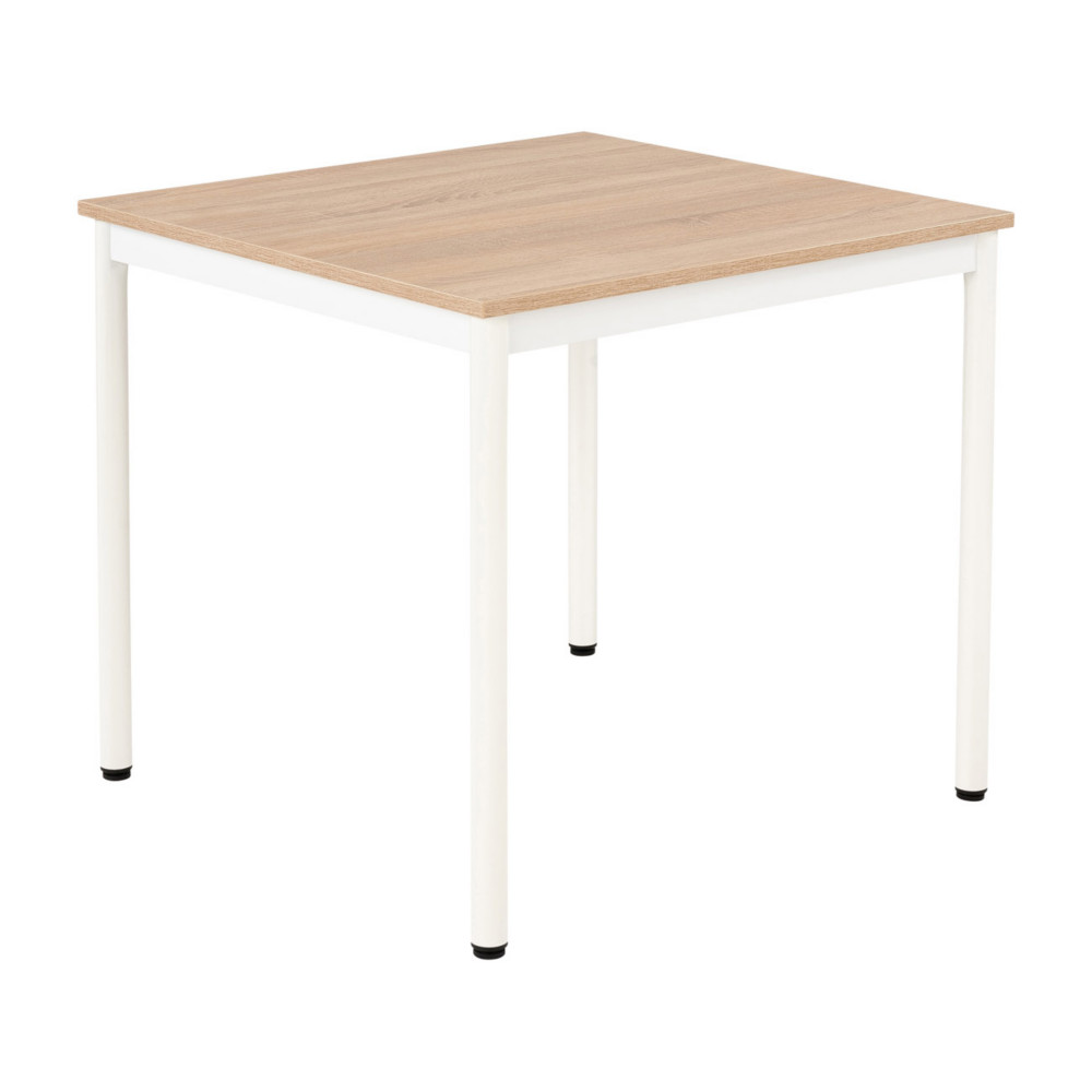 Table de restauration Budget carre 80 cm - Plateau stratifi Chne - Pieds mtal Blanc