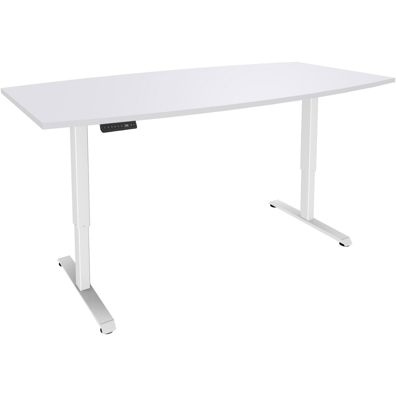 Table de réunion tonneau Actual Réglage électrique en hauteur - L. 200 x P. 100 Cm - Plateau Blanc - Pieds métal Blanc