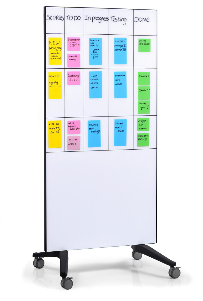 Legamaster Tableau en verre mobile - Surface magntique - L.90 x H.175 cm