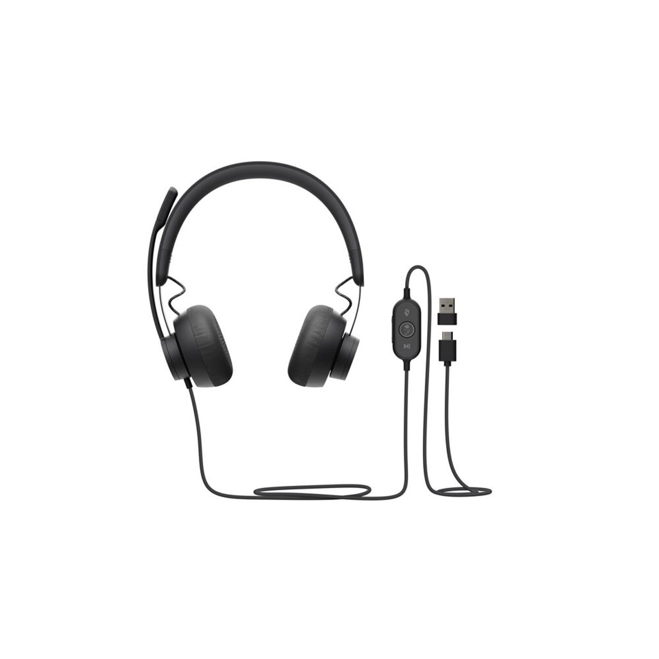Logitech Casque filaire Duo ZONE WIRED MS USB-C/A - Anti-bruit - Télécommande sur le fil - Certifié Teams - Noir