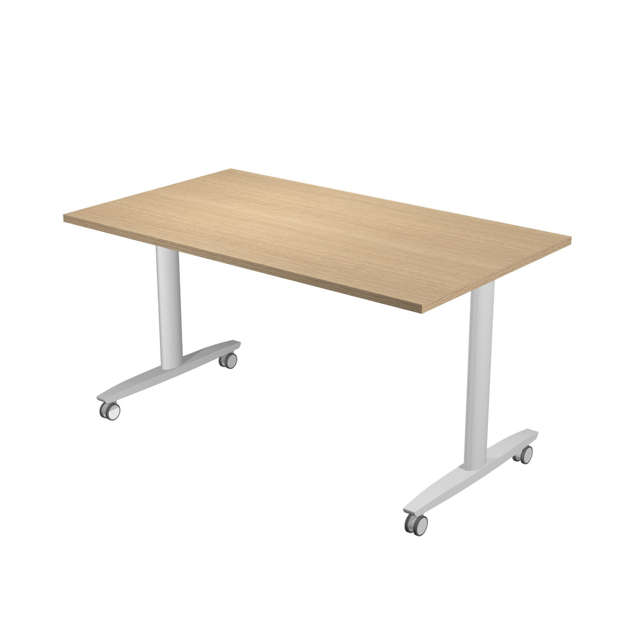 Table rabattable à roulettes PRATIC - L.140 x P.80 cm - Plateau Chêne - Pieds Aluminium