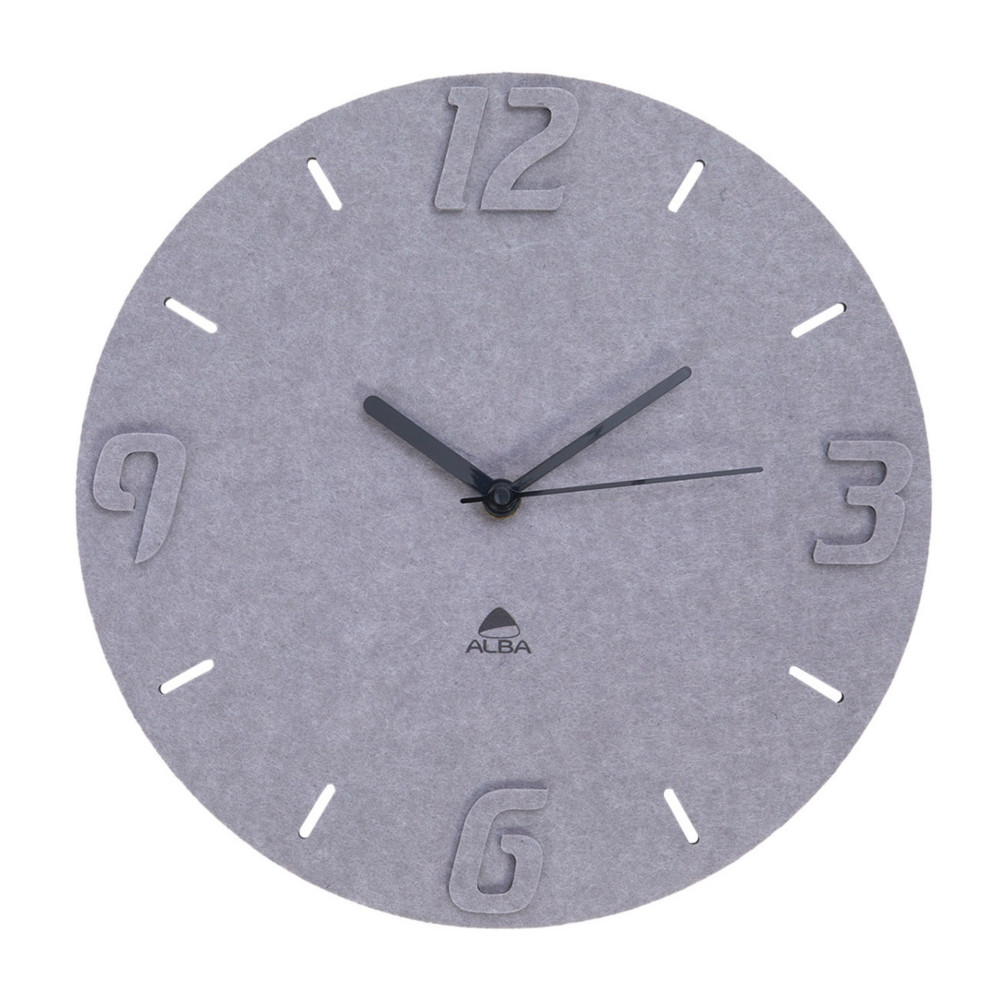 Horloge murale silencieuse Horpet en PET 100% recyl avec chiffre en relief - Diamtre 30 cm - Gris