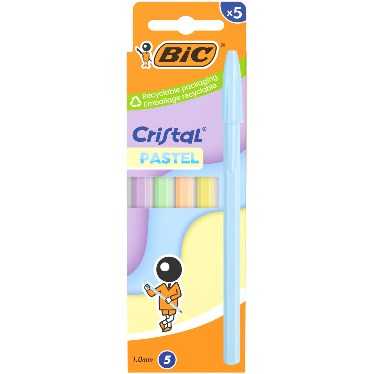 BIC Stylo à bille Cristal Pastel assorti blister de 5