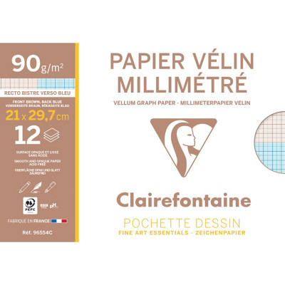 Clairefontaine Papier vélin millimétré - A4 - 90 g - Pochette dessin de 12 feuilles