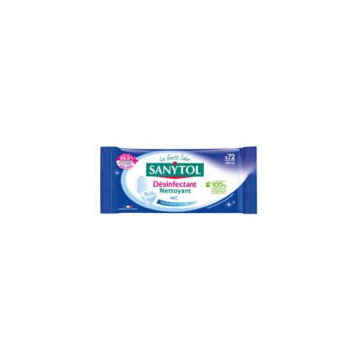 Sanytol Lingettes désinfectantes Nettoyant WC fraîcheur marine - Paquet de 72 lingettes