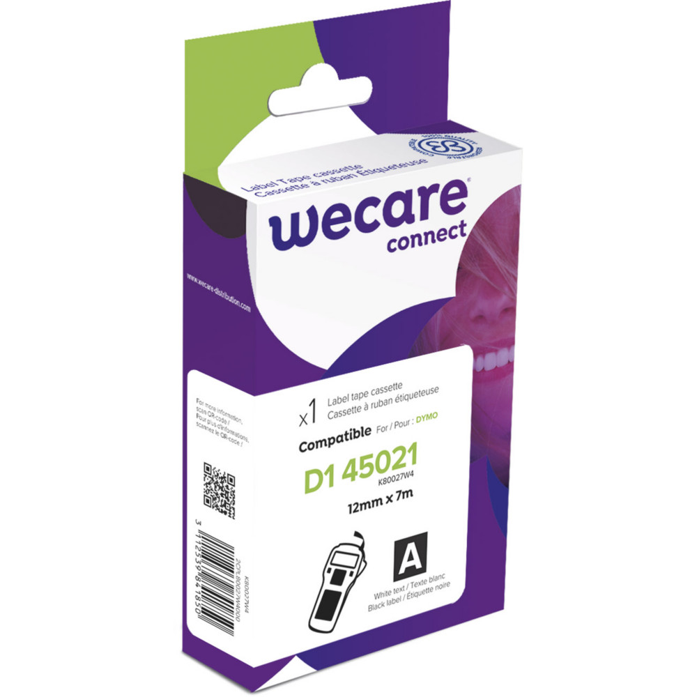 Wecare Ruban compatible Dymo D1 S0720610 - 45021 - 12 mm x 7 m - Blanc sur Noir