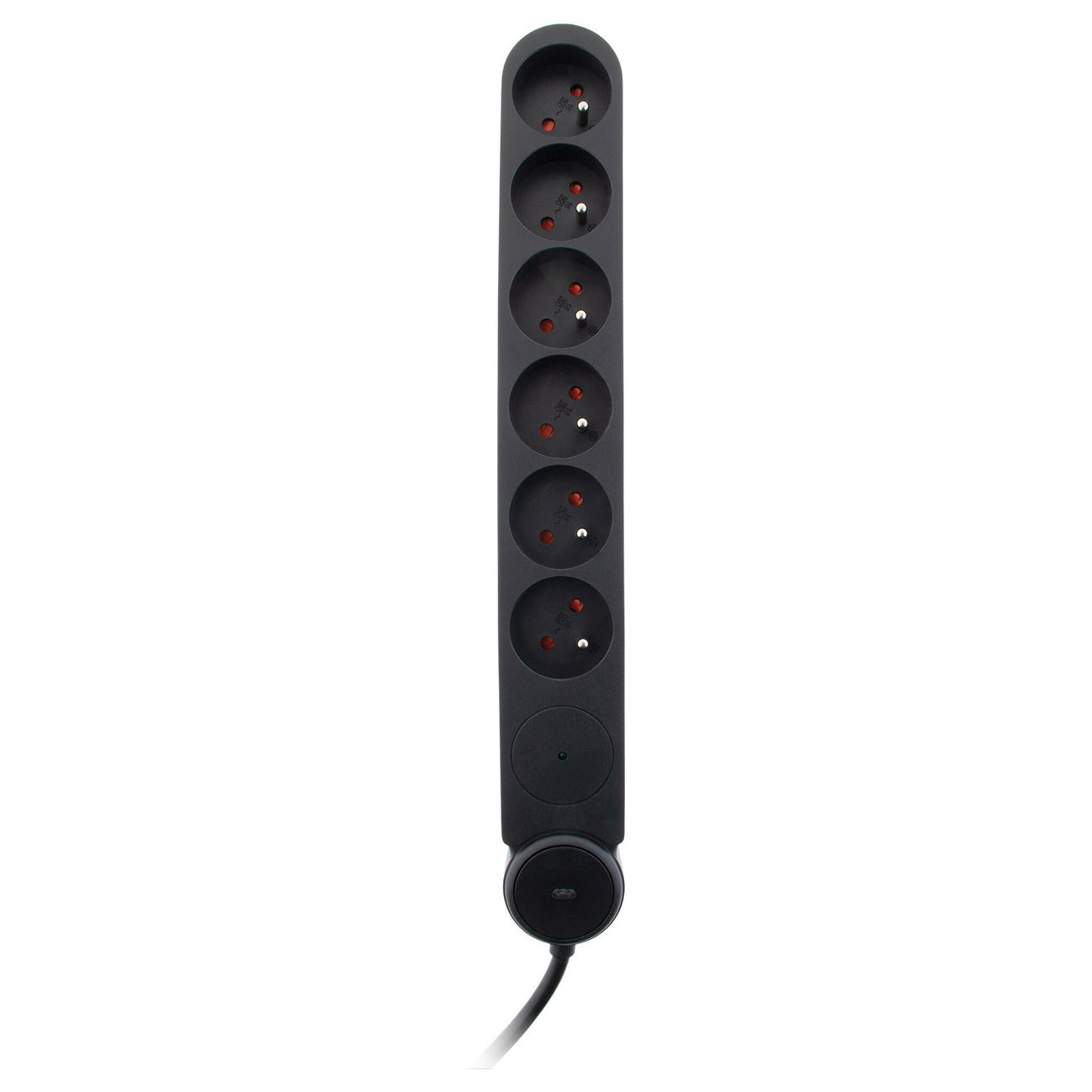 Zenitech Multiprise Bloc de 6 prises secteur en ligne IOTA - Avec interrupteur lumineux - Parafoudre - Câble de 1,4 m - Noir