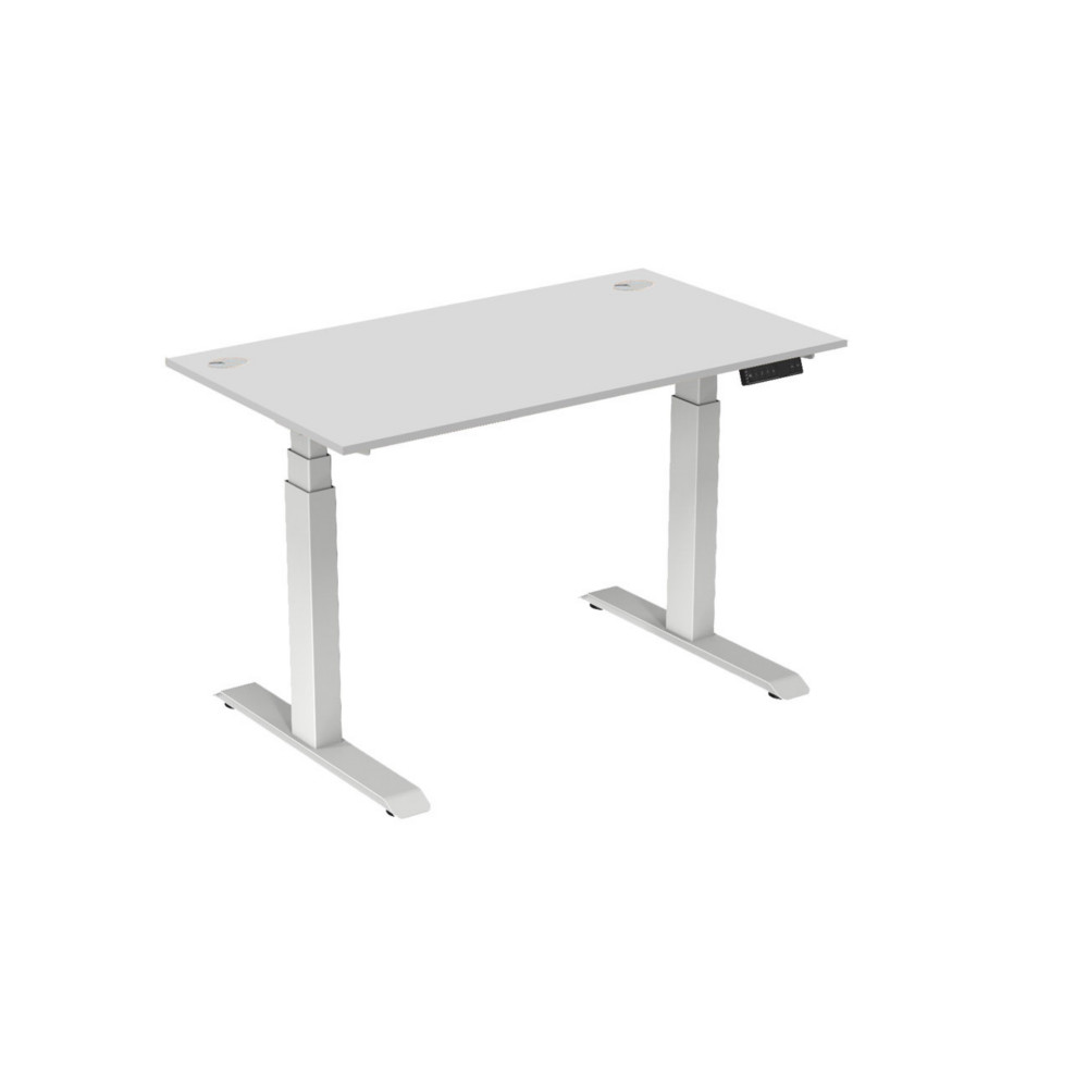 Bureau assis-debout Activ'o - Rglage lectrique en hauteur - L.140 x P.80 cm - Plateau Blanc avec obturateurs - Pieds mtal Blanc