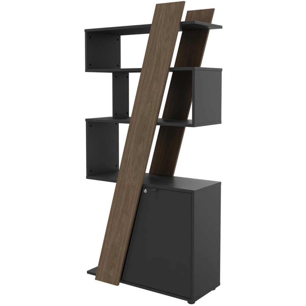 Bibliothque porte  droite Rha L. 90 x P. 40 x H 190 cm - Structure Noyer - Porte Carbone