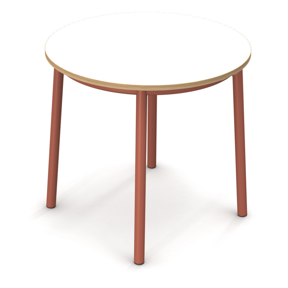 Sokoa Table de restauration ronde Klik H. 74 cm - Plateau Blanc - Pieds Corail