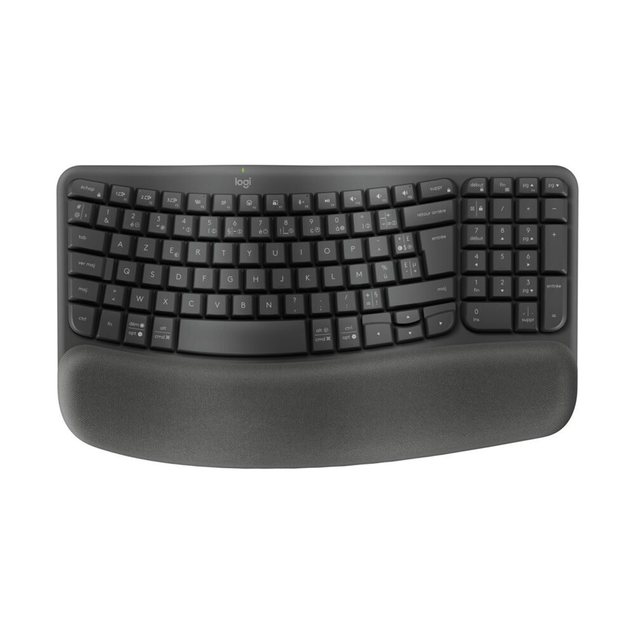 Logitech Clavier sans fil Ergo Wave Keys Pro Azerty - Récepteur USB Logi Bolt et Bluetooth - Avec repose poignet - Noir