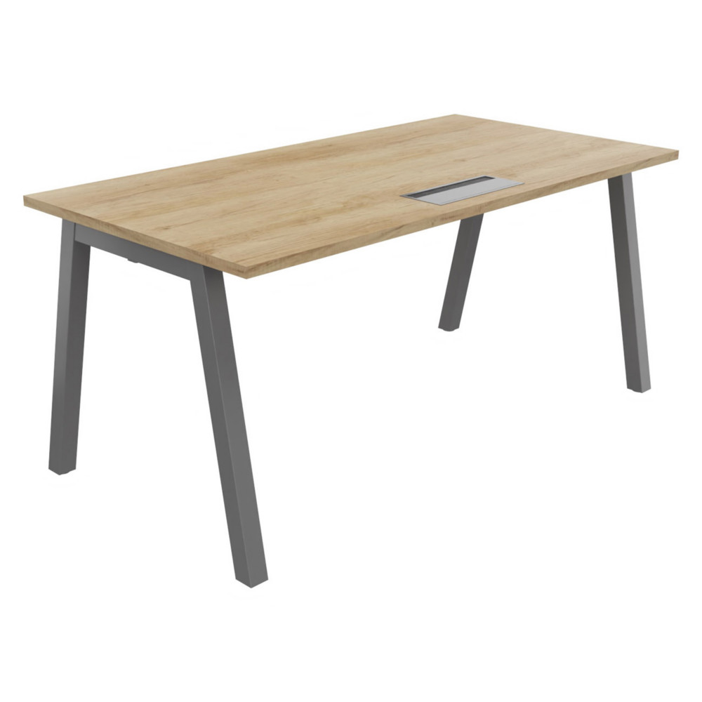 Bureau droit Burocolor A avec trappe d'accs - L.160 x P.80 cm - Plateau Chne Nebraska - Pieds Aluminium