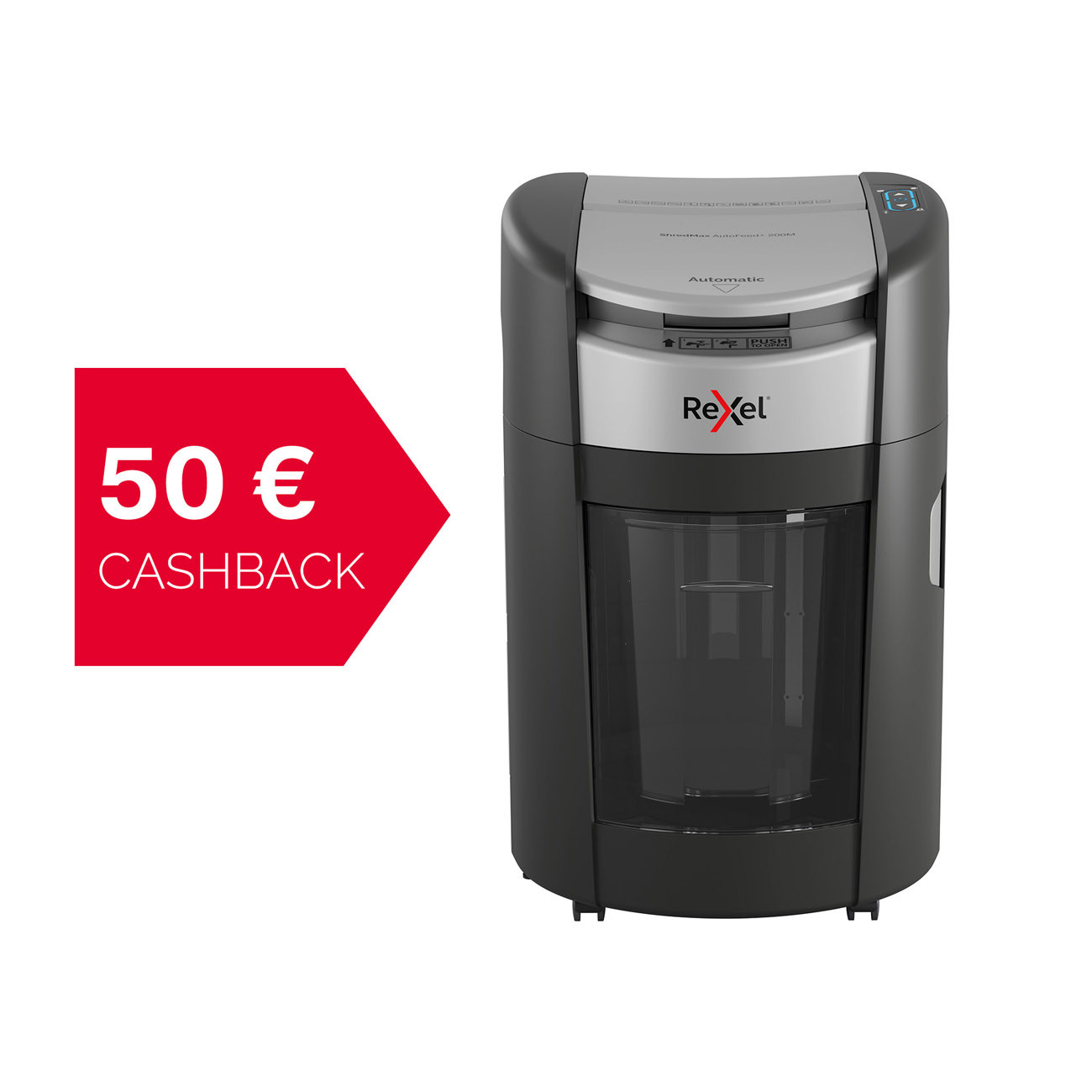 Rexel Destructeur de documents automatique ShredMax 200M coupe Micro P5 - 200 feuilles - Corbeille 21 L