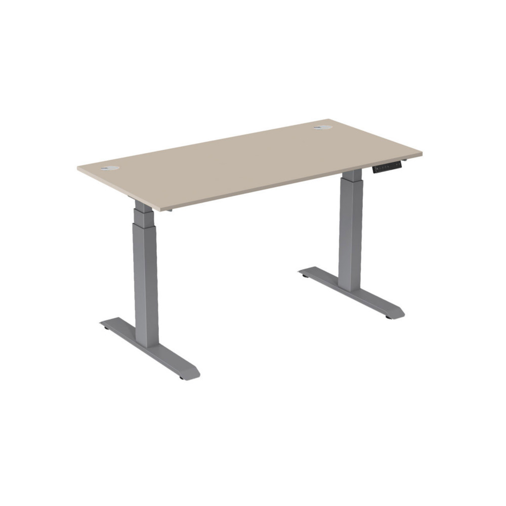 Bureau assis-debout Activ'o - Rglage lectrique en hauteur - L.160 x P.80 cm - Plateau Argile avec obturateurs - Pieds mtal Gris