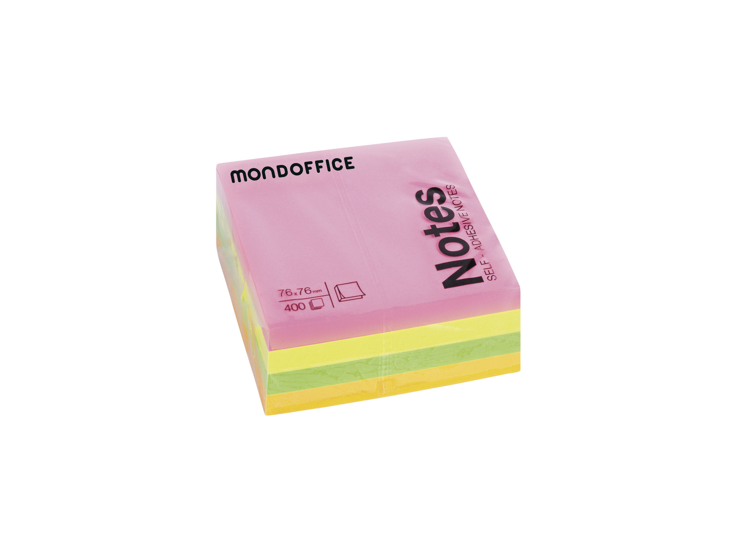 MONDOFFICE Notes repositionnables 76 x 76 mm - Assorties Néon - Bloc de 400 feuilles