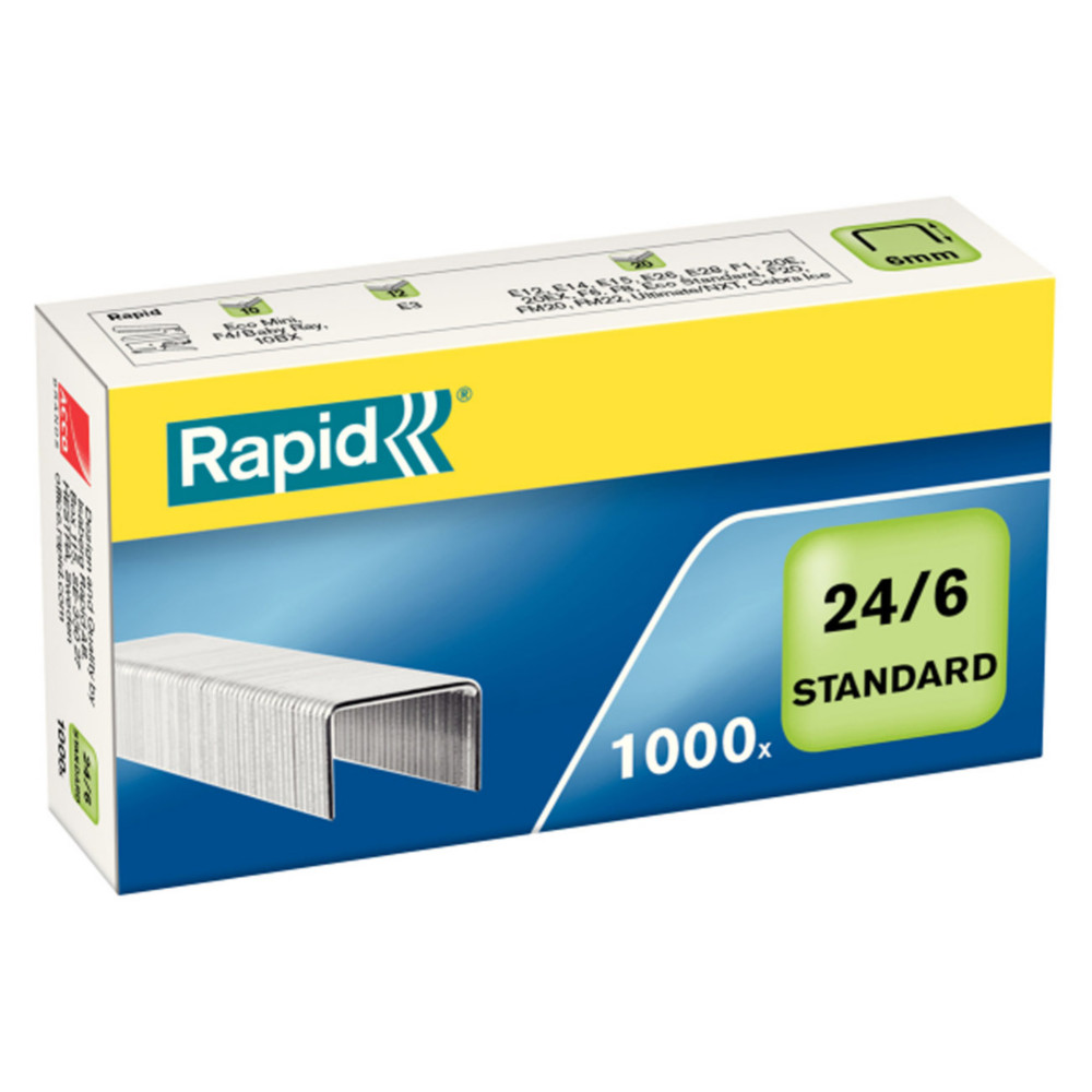 Rapid Agrafes Standard 24/6 pattes de 6 mm de long acier galvanis - Bote de 1000