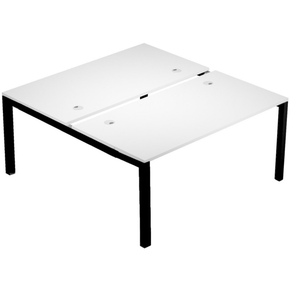Bureau droit partag 2 postes Eminence - L.140 x P.165 cm - Plateau Blanc - Pieds Noir