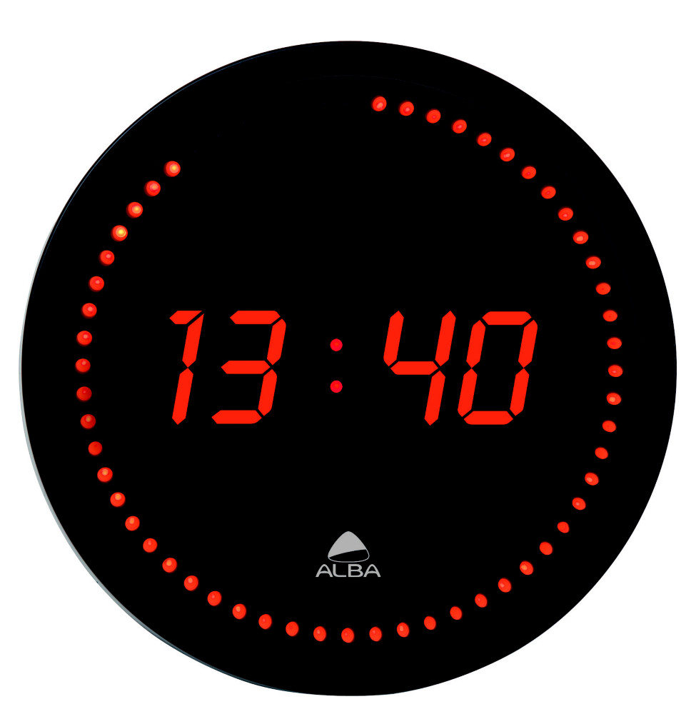 Alba Horloge murale digitale Horled  LED rouge - Diamtre 30 cm - Noir