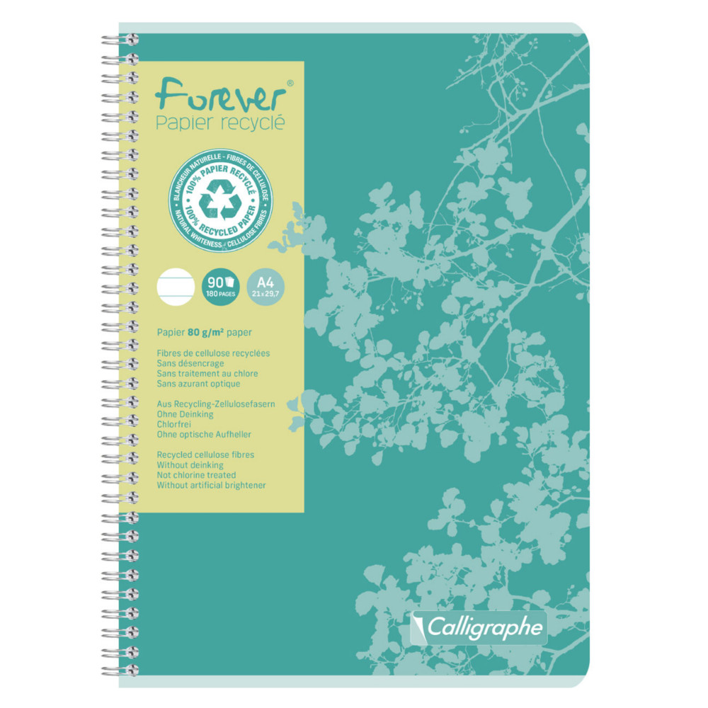 Calligraphe Cahier  spirale Forever A4 21 x 29,7 cm - 80g - Papier recycl & certifi - Lign 8 mm - 180 pages