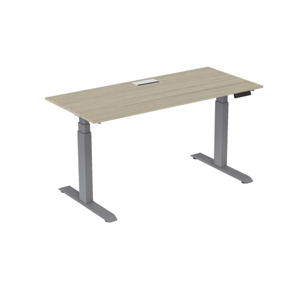 Bureau assis-debout Activ'o - Rglage lectrique en hauteur - L.180 x P.80 cm - Plateau Chne avec top access - Pieds mtal Gris