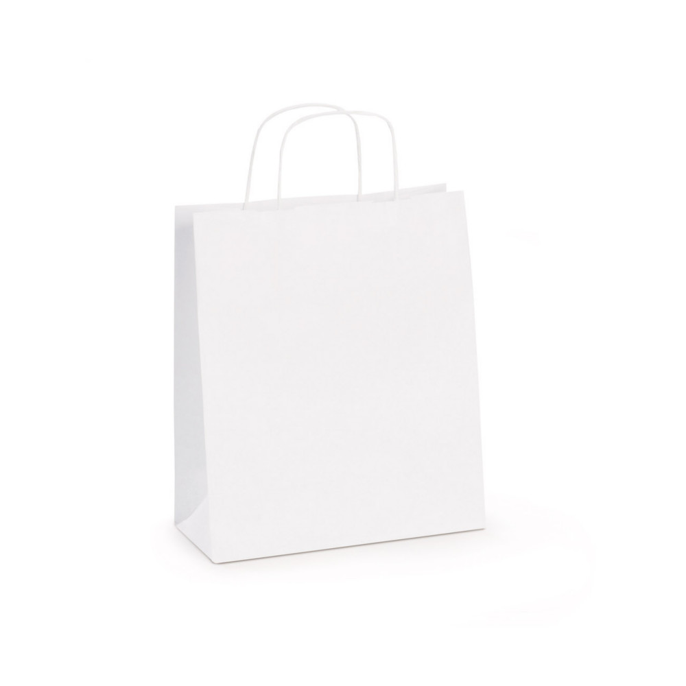 RAJA Sac kraft  poignes torsades l.24 x H.34 x soufflet 8 cm Blanc - lot de 100