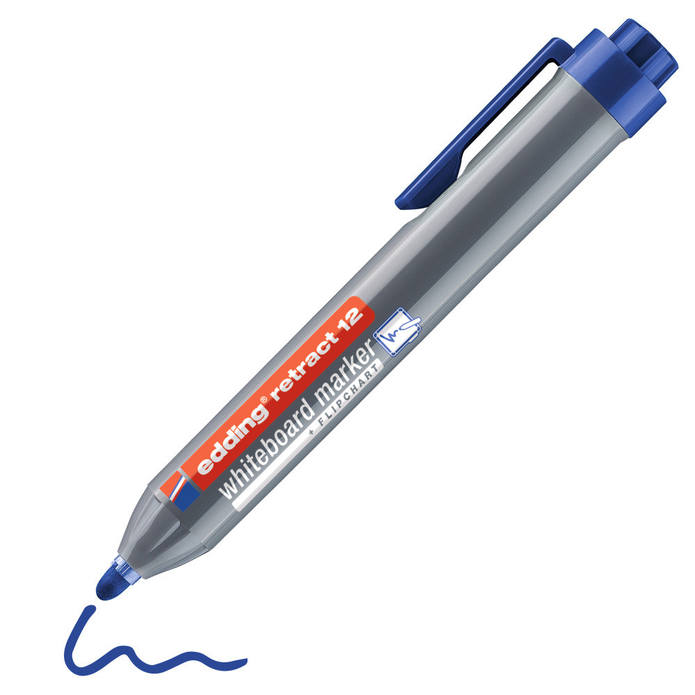 edding Marqueur pour tableau blanc Retract 12  pointe ogive moyenne rtractable 1,5  3 mm - Bleu