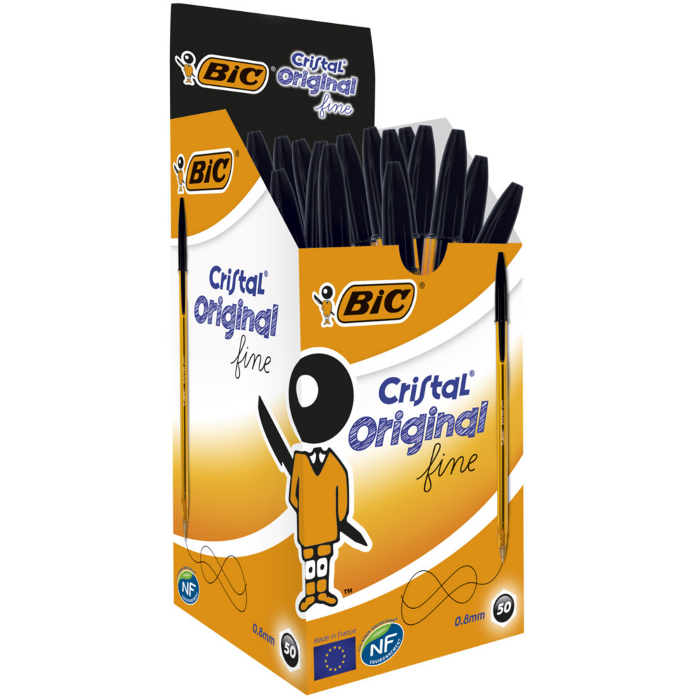 BIC Cristal Original Stylo bille  capuchon - pointe fine 0,8 mm - Noir