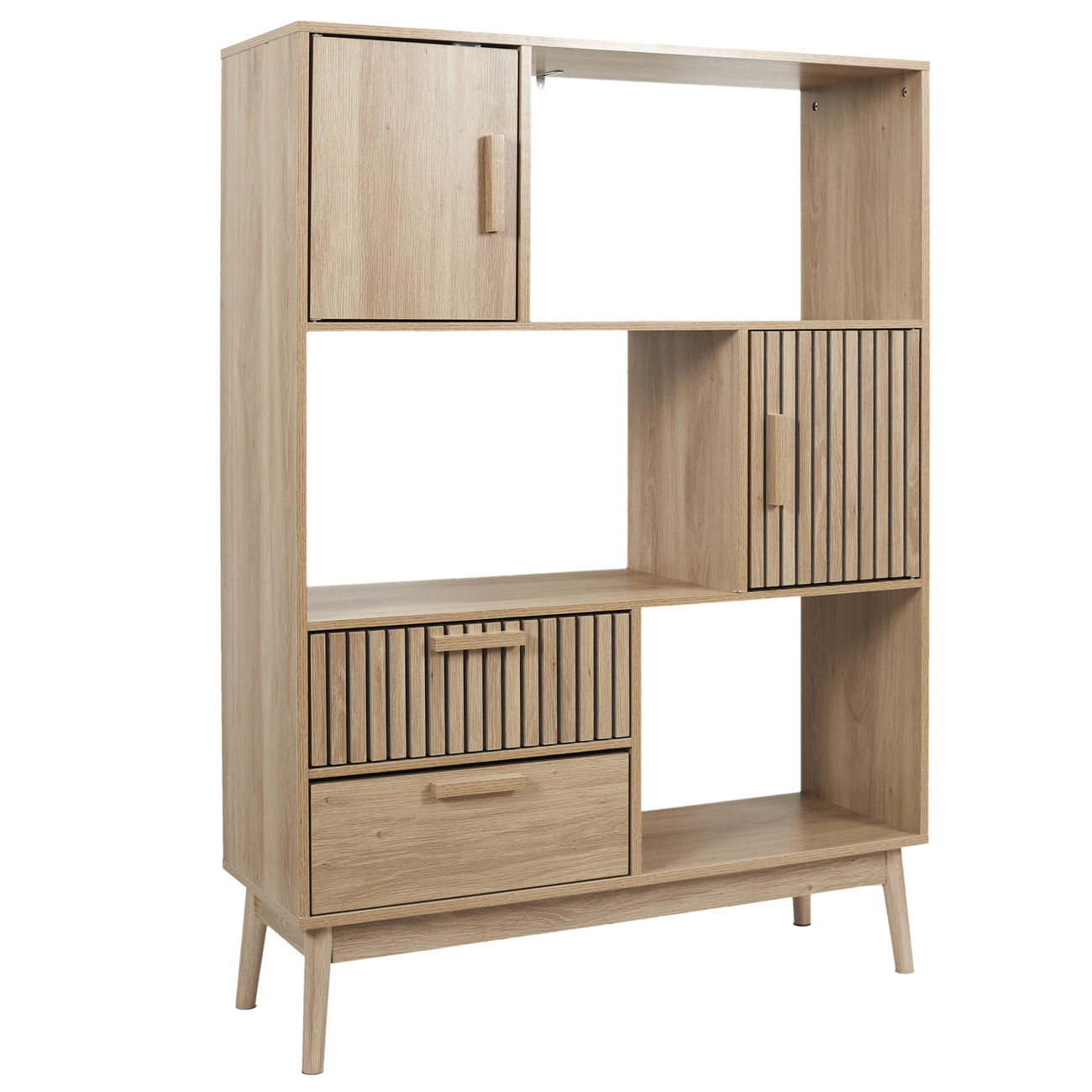 Bibliothèque Klaus avec tiroirs et portes - L. 100 x P. 35 x H. 140 cm - Bois