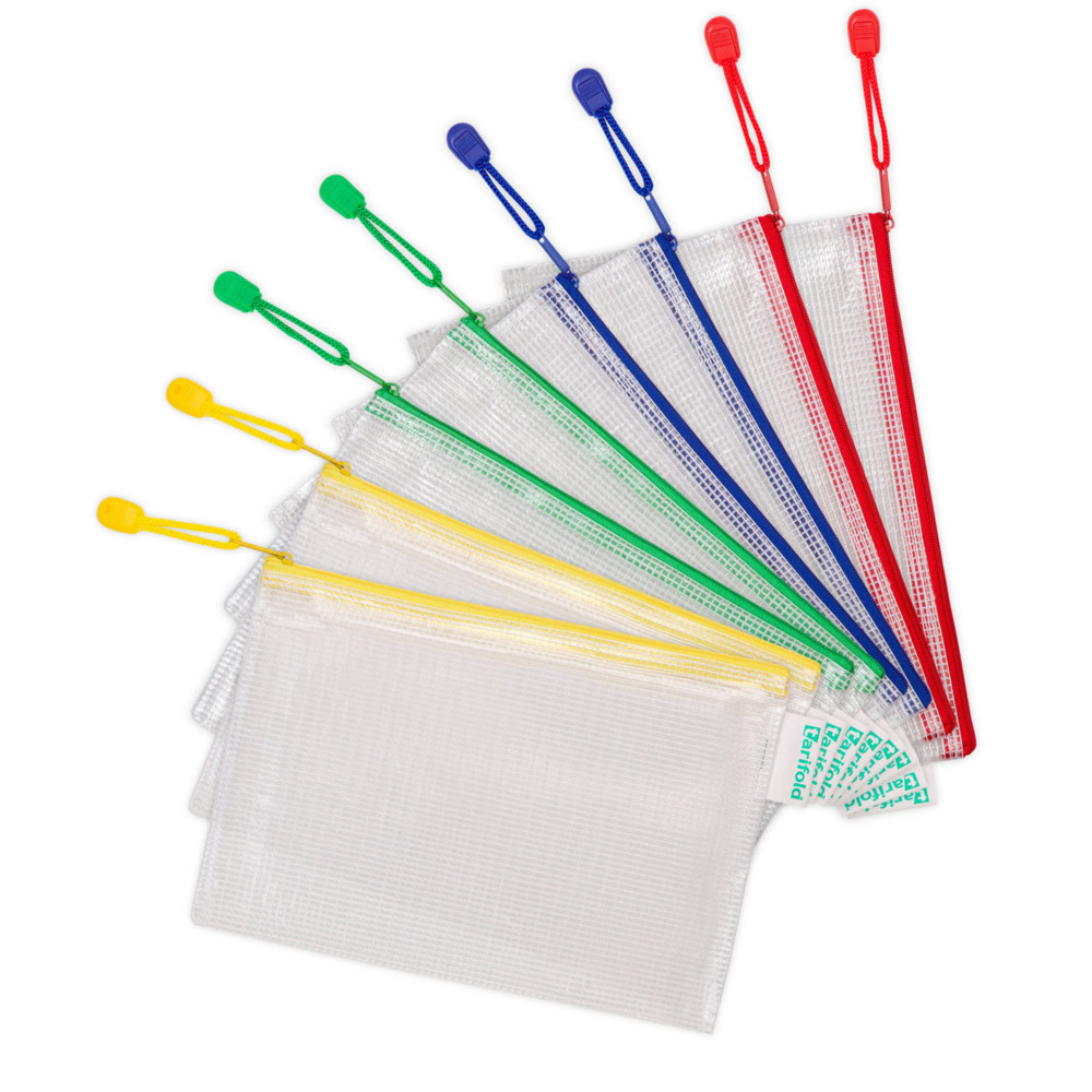 Djois Lot de 8 Pochettes PVC de rangement Zipper  fermeture clair - Indchirable - format  A5 - Assortis