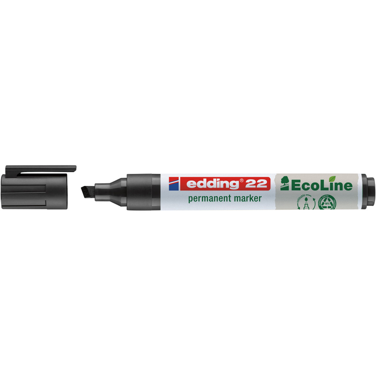 edding 22 EcoLine Marqueur permanent - 90% de plastique recyclé - pointe biseautée 5 mm noir