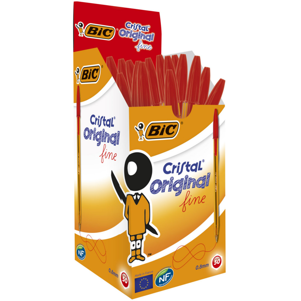 BIC Cristal Original Stylo bille  capuchon - pointe fine 0,8 mm - Rouge