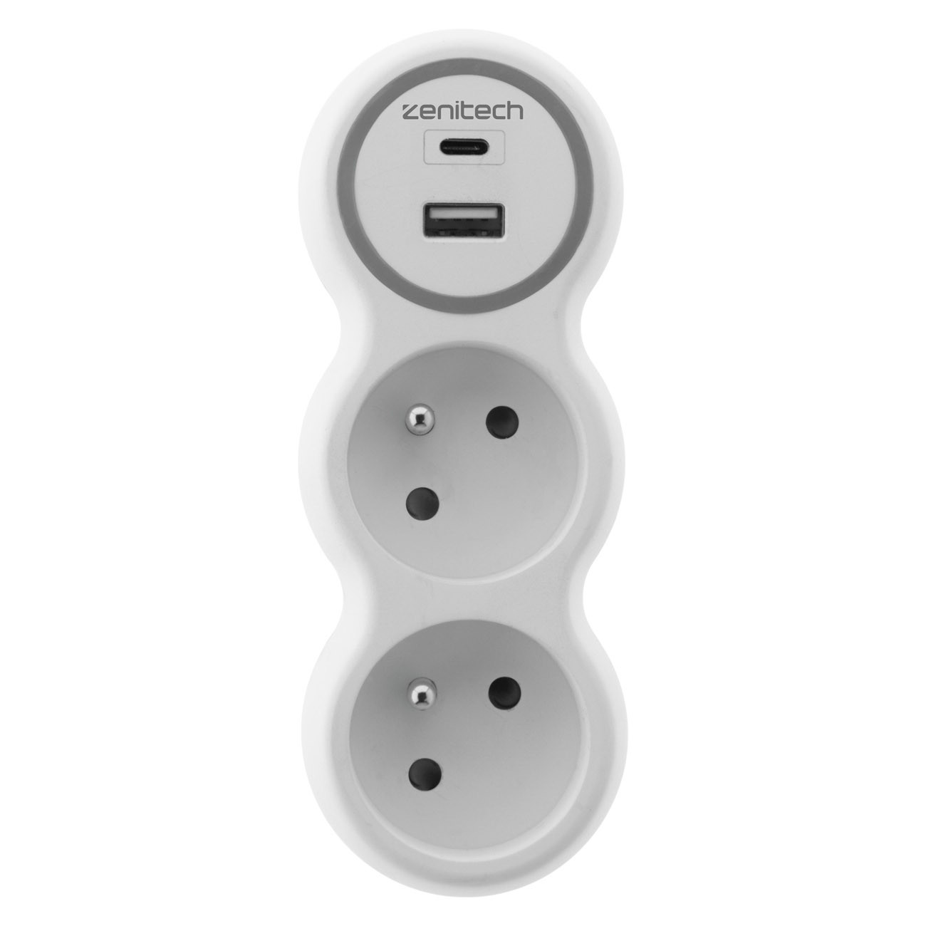 Zenitech Multiprise murale Bloc de 2 prises secteur + 1 prise Chargeur USB-A + 1 USB-C BOLEA - Biplite 16A blanche