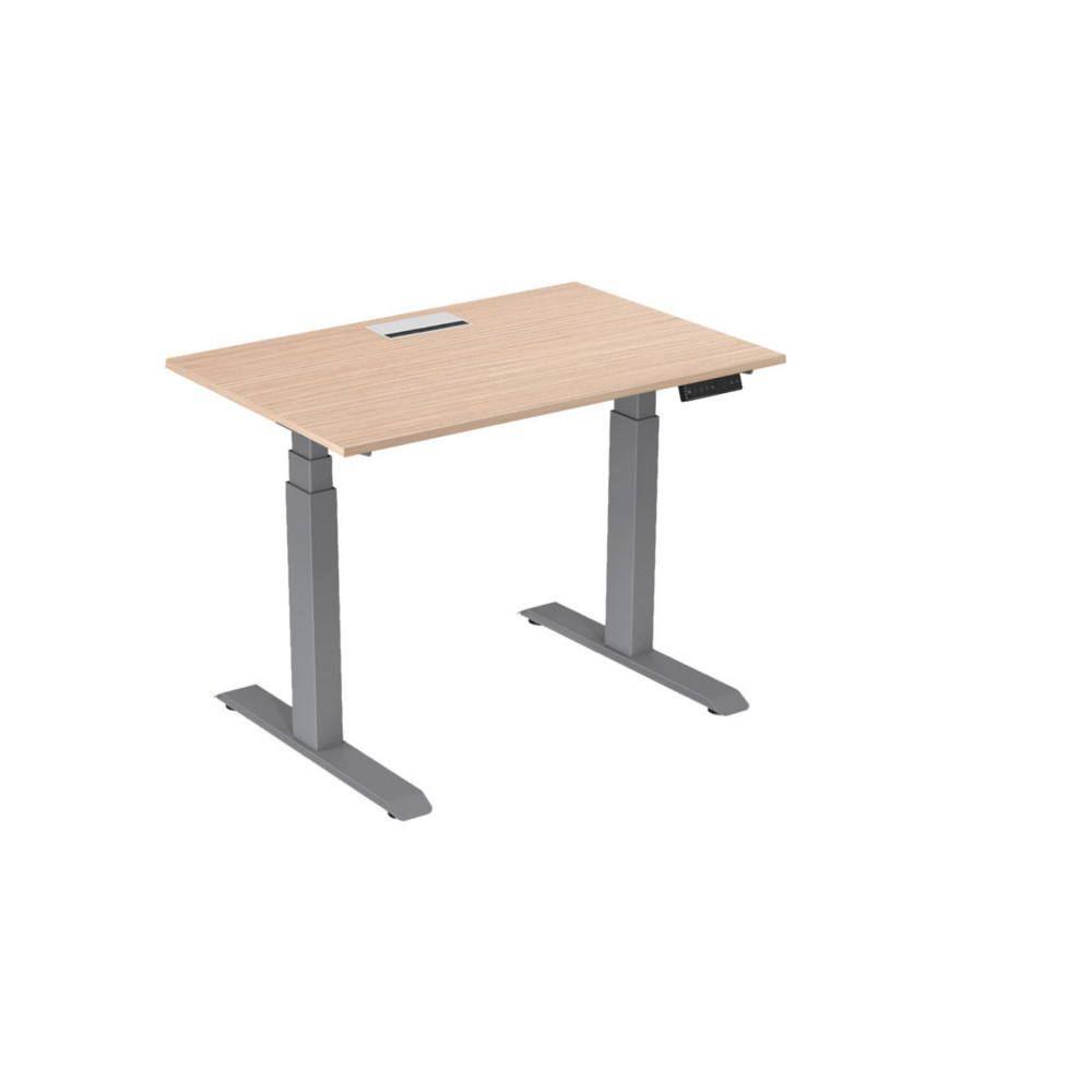 Bureau assis-debout Activ'o - Rglage lectrique en hauteur - L.120 x P.80 cm - Plateau Htre avec top access - Pieds mtal Gris