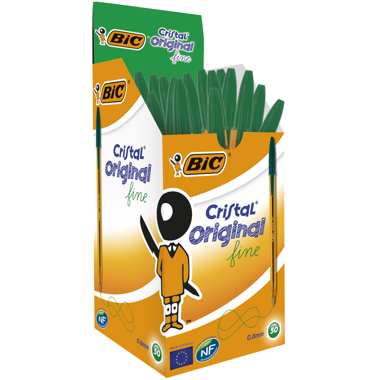 BIC+Cristal+Original+Stylo+bille+à+capuchon+-+pointe+fine+0,8+mm+-+Vert