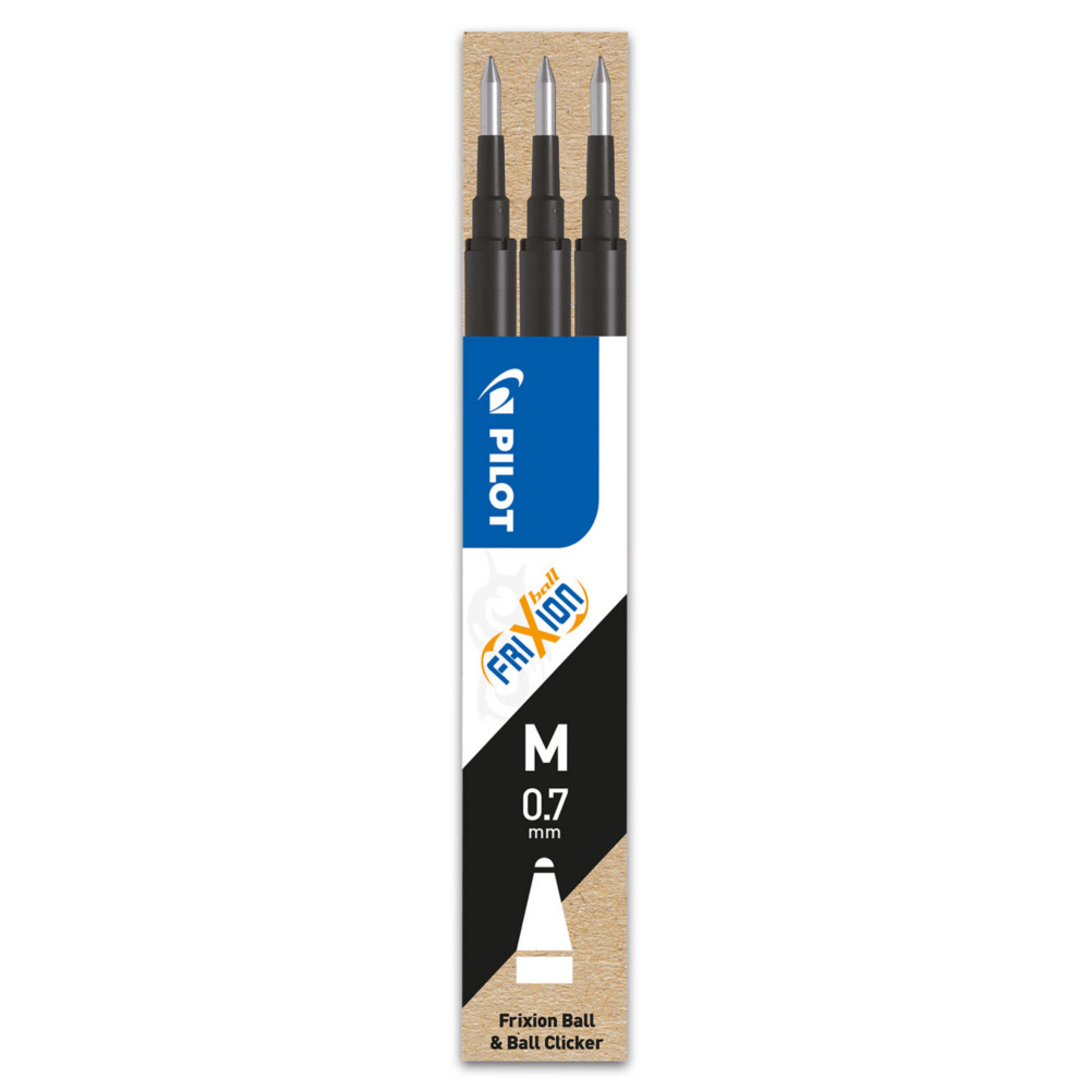 Pilot Recharge pour stylo roller encre gel effaable FriXion Ball et FriXion Clicker pointe moyenne 0,7 mm noir - Pochette de 3