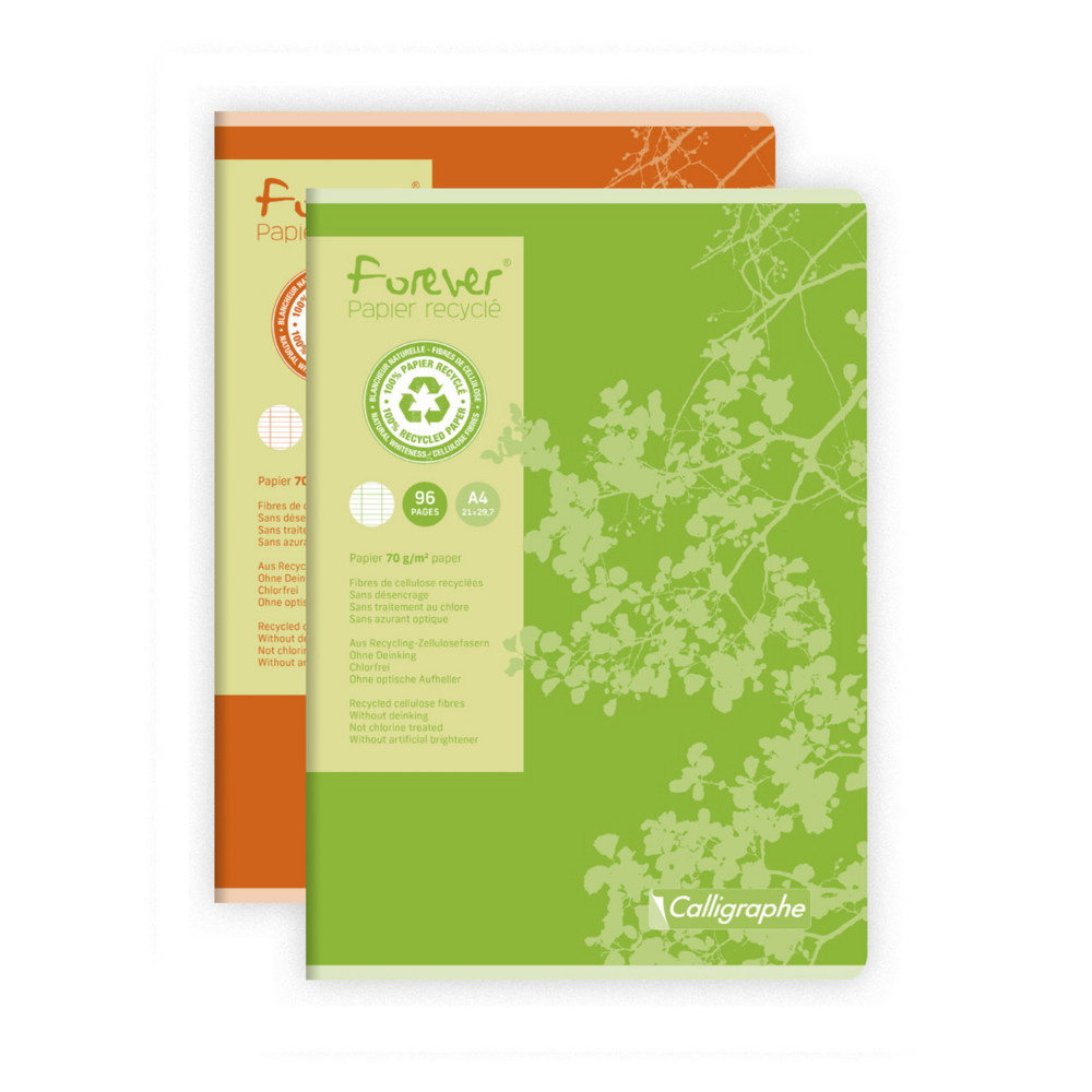 Calligraphe Cahier piqu Forever A4 21 x 29,7 cm - 70g - Papier recycl & certifi - Grands carreaux Sys - 96 pages