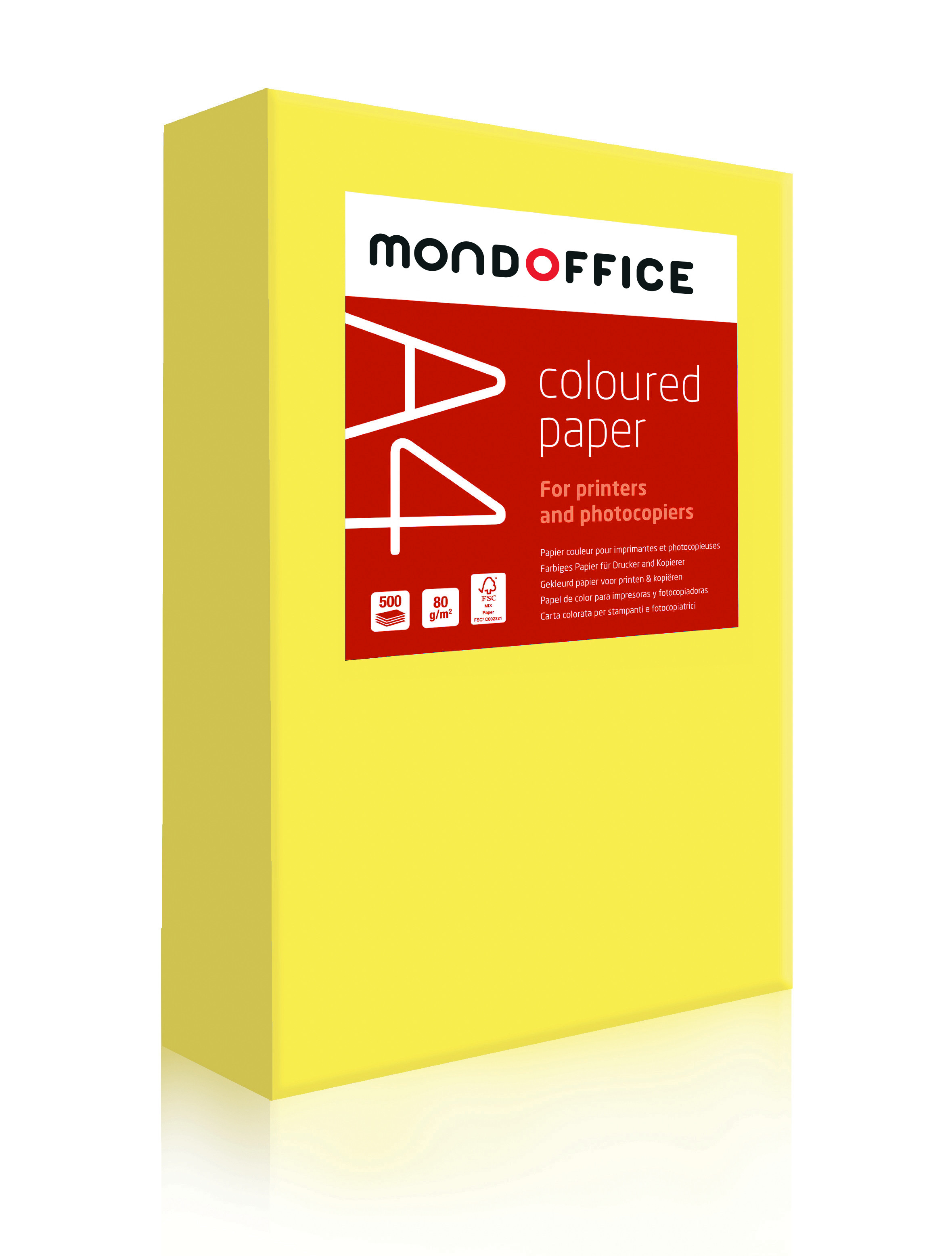 MONDOFFICE Papier A4 Coloured Paper - 80g - Ramette de 500 feuilles - Jaune Soleil