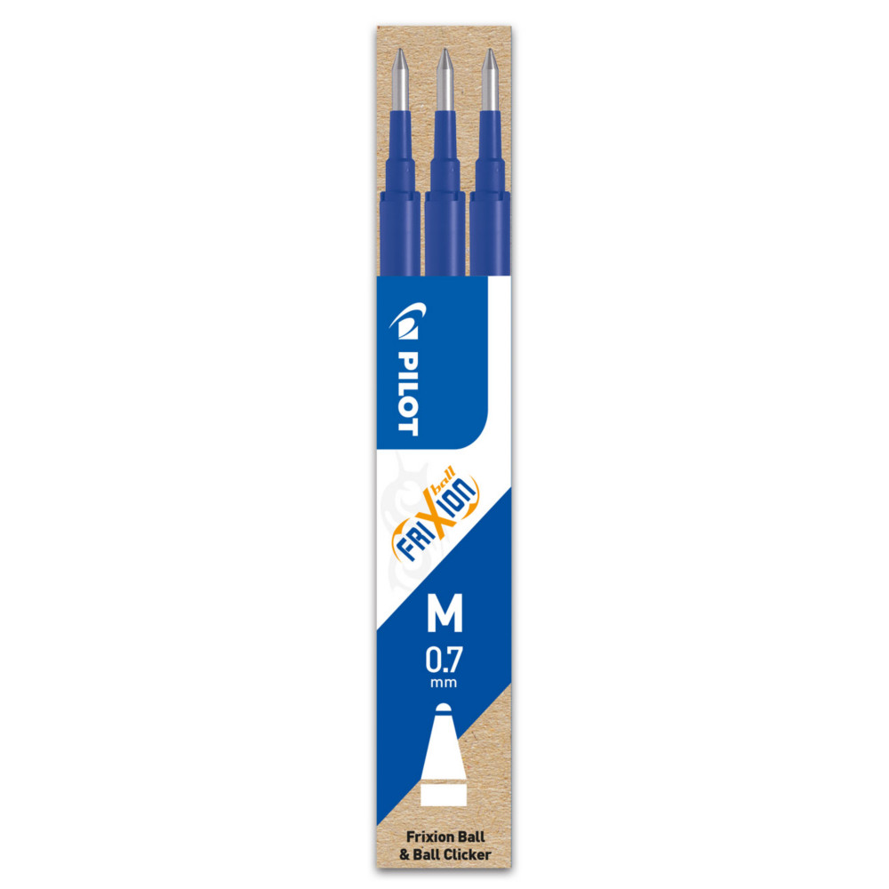 Pilot Recharge pour stylo roller encre gel effaable FriXion Ball et FriXion Clicker pointe moyenne 0,7 mm bleu - Pochette de 3