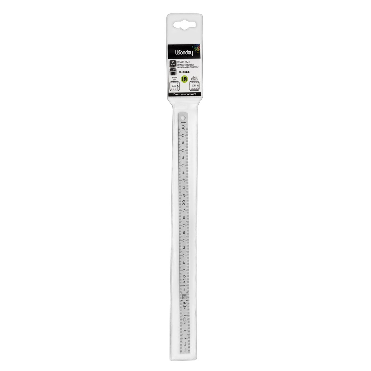 Wonday Réglet inox flexible 2 faces - 1 face en mm et 1 face en 1/2 mm. Longueur 30 cm