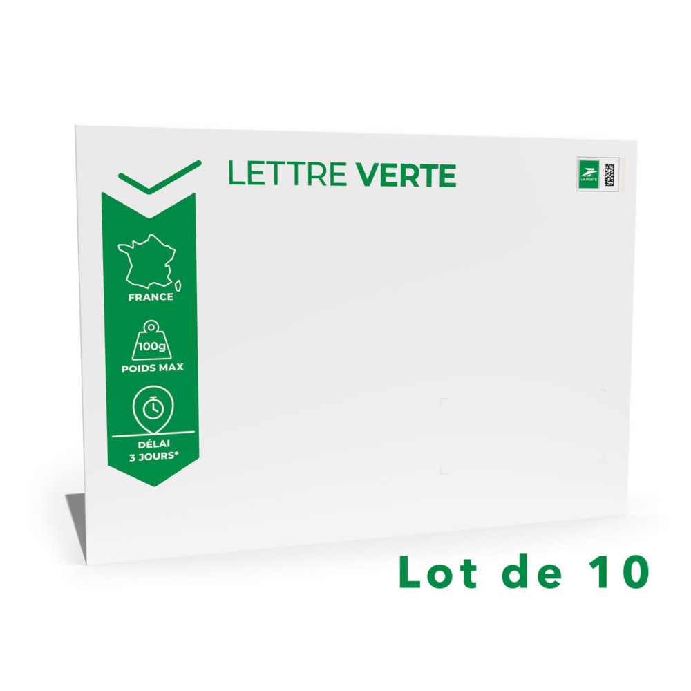 LA POSTE Enveloppe Prt  Poster et dj timbr - Lettre verte  100g - 110 x 220 mm (C4) - Sans fentre - Lot de 10