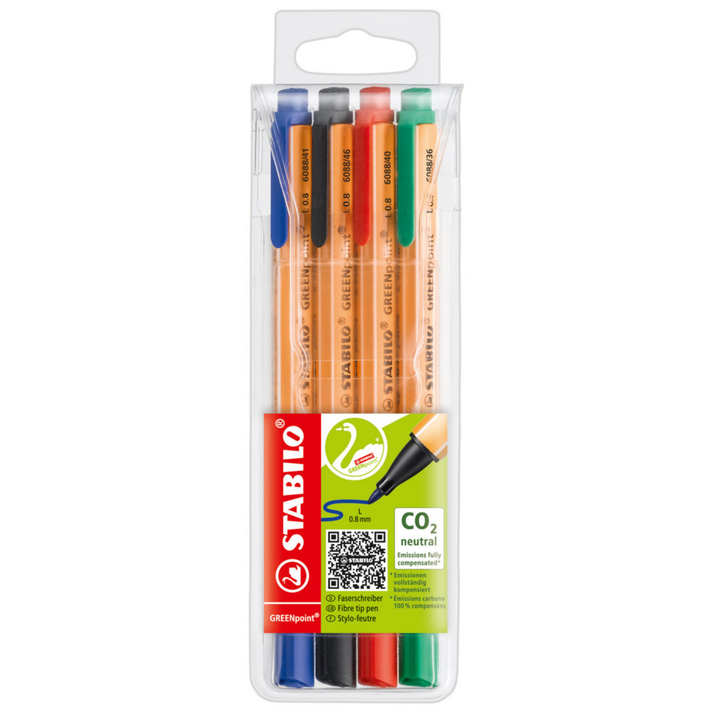 Stabilo GREENpoint Stylo-feutre pointe moyenne 0,8 mm  - Pochette de 4 couleurs
